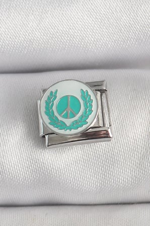 Charm 316L Çelik Gümüş Renk Beyaz Mavi Barış İşareti İşlemeli Nomination