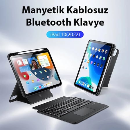 Dux Ducis iPad 10(2022) DK Series Kablosuz Bluetooth Klavye Touchpad Kılıf-(5775) — Renk: Siyah