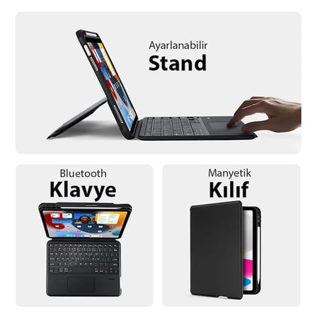 Dux Ducis iPad 10(2022) DK Series Kablosuz Bluetooth Klavye Touchpad Kılıf-(5775) — Renk: Siyah