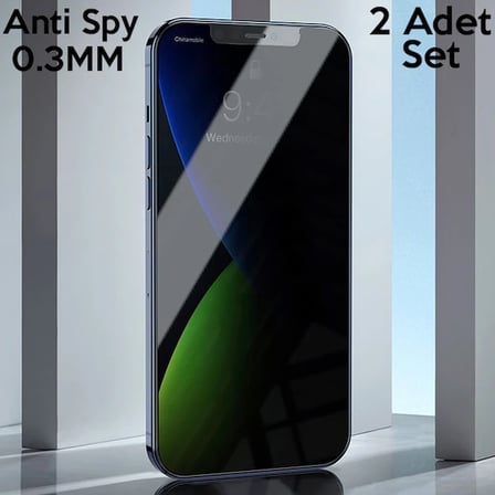 İPhone 12 mini 03mm Anti Spy Tempered Cam Ekran Koruyucu 2 Adet Set-(5775) — Renk: Şeffaf 2