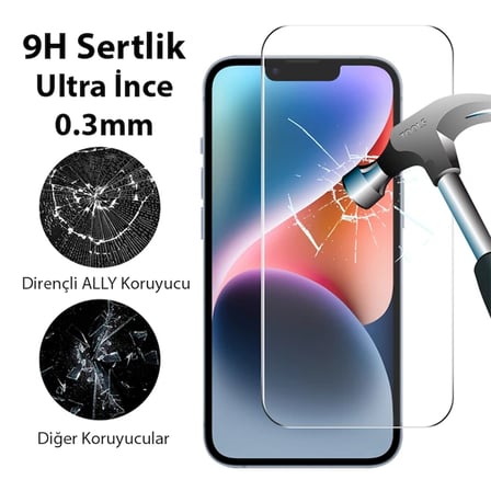 Ally iPhone 15 Full HD Tempered Kırılmaz Cam Ekran Koruyucu-(5775) — Renk: Şeffaf 2