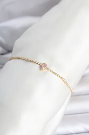 Pirinç Gold Renk Pembe Damla Model Su Yolu Kadın Bileklik 5886
