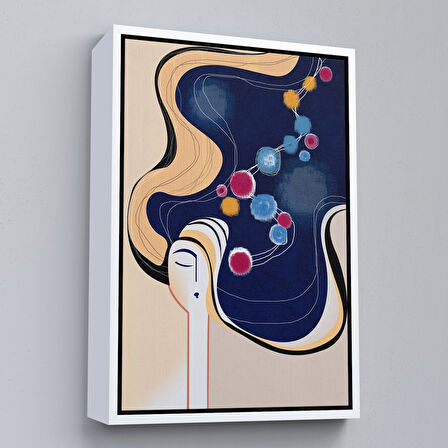 Altın Çerçeveli Renkli Soyut Kadın Tablosu