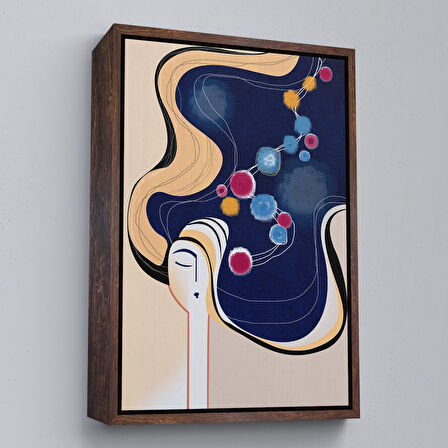 Altın Çerçeveli Renkli Soyut Kadın Tablosu