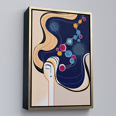 Kahverengi Çerçeveli Renkli Soyut Kadın Tablosu