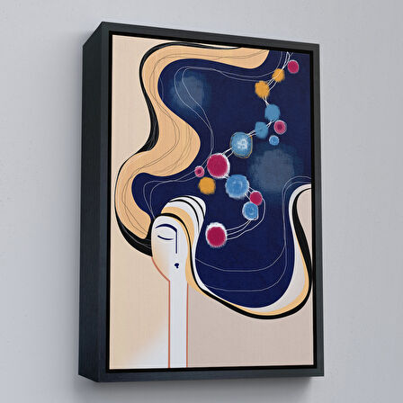 Siyah Çerçeveli Renkli Soyut Kadın Tablosu