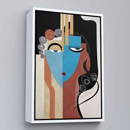 Beyaz Çerçeveli Renkli Soyut Kadın Tablosu