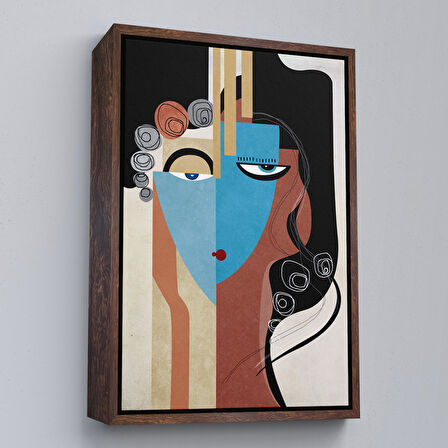 Beyaz Çerçeveli Renkli Soyut Kadın Tablosu