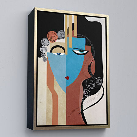 Beyaz Çerçeveli Renkli Soyut Kadın Tablosu