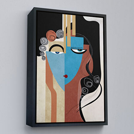 Beyaz Çerçeveli Renkli Soyut Kadın Tablosu