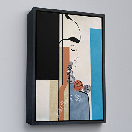 Altın Çerçeveli Renkli Soyut Kadın Tablosu