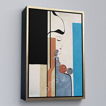 Beyaz Çerçeveli Renkli Soyut Kadın Tablosu