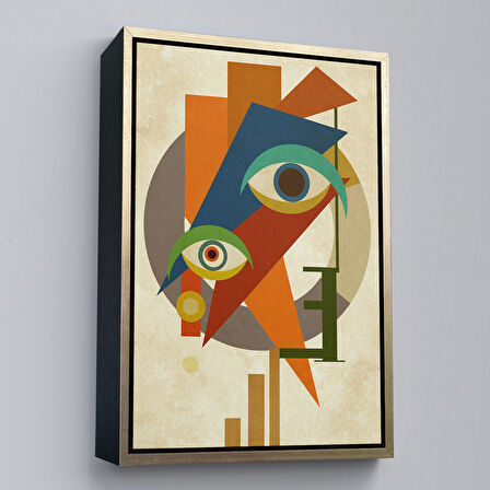 Kahverengi Çerçeveli Renkli Soyut Kadın Tablosu