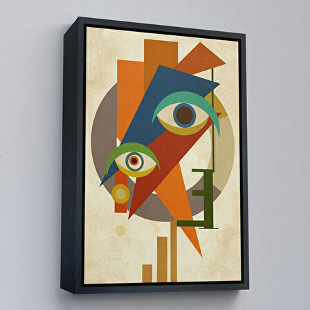 Kahverengi Çerçeveli Renkli Soyut Kadın Tablosu