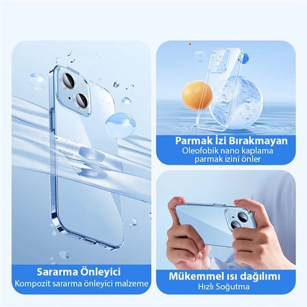 Baseus iPhone 15 Crystal Serisi Silikon Kılıf + Tempered Ekran Koruyucu Set-(5775) — Renk: Şeffaf 2