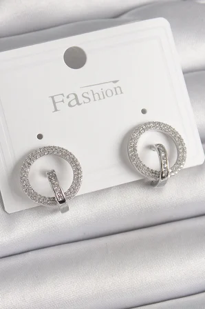 Pirinç Gümüş Renk Zirkon Taşlı Halka Model Kadın Küpe 5886
