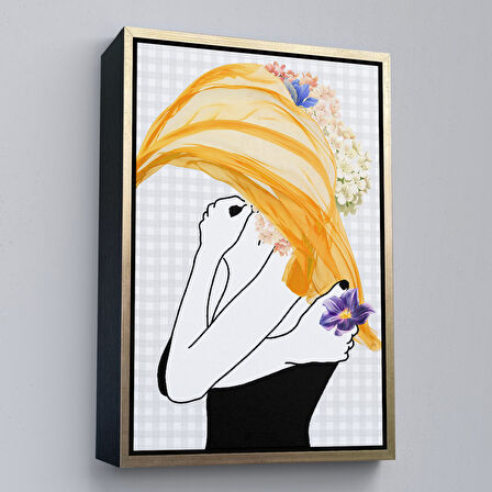 Kahverengi Çerçeveli Renkli Soyut Kadın Tablosu