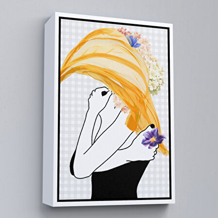 Kahverengi Çerçeveli Renkli Soyut Kadın Tablosu