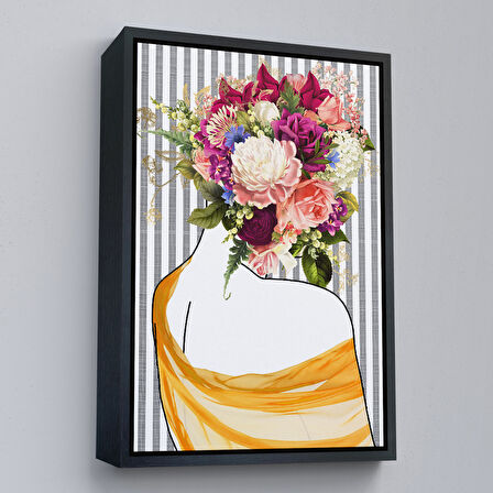 Siyah Çerçeveli Renkli Soyut Kadın Tablosu