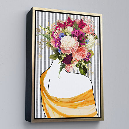 Siyah Çerçeveli Renkli Soyut Kadın Tablosu