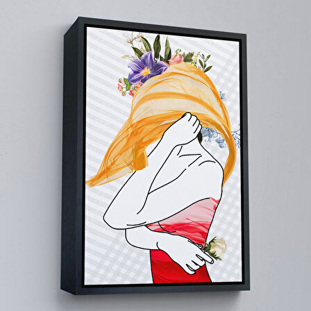 Altın Çerçeveli Renkli Soyut Kadın Tablosu