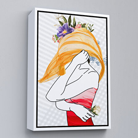 Altın Çerçeveli Renkli Soyut Kadın Tablosu