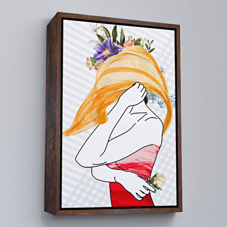 Beyaz Çerçeveli Renkli Soyut Kadın Tablosu