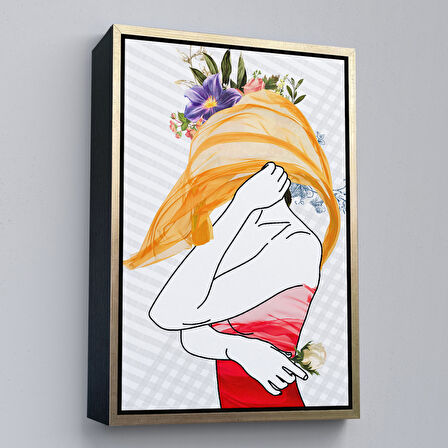 Beyaz Çerçeveli Renkli Soyut Kadın Tablosu