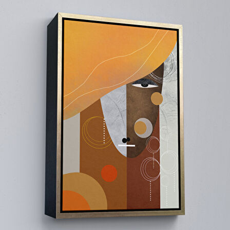 Altın Çerçeveli Renkli Soyut Kadın Tablosu