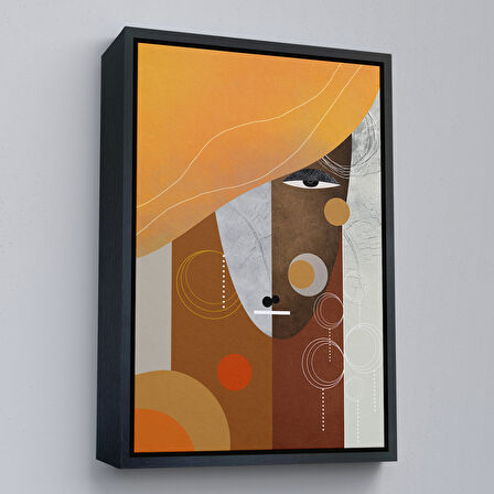 Altın Çerçeveli Renkli Soyut Kadın Tablosu