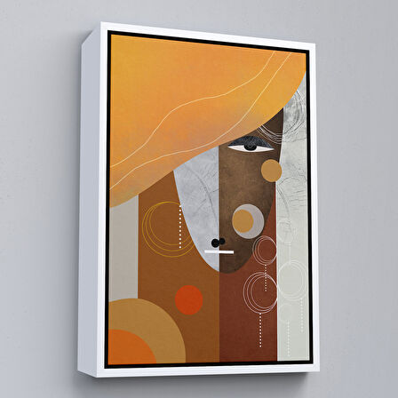 Altın Çerçeveli Renkli Soyut Kadın Tablosu