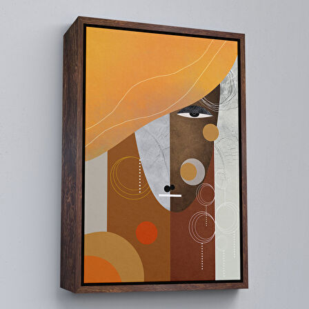 Altın Çerçeveli Renkli Soyut Kadın Tablosu