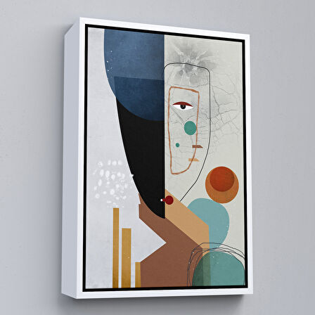 Kahverengi Çerçeveli Renkli Soyut Kadın Tablosu