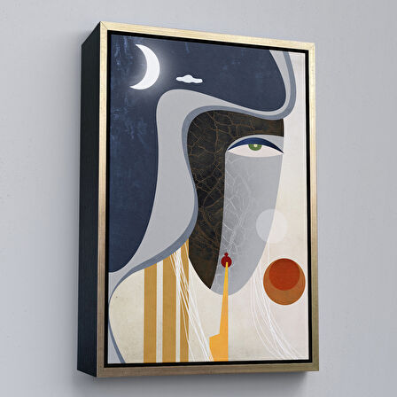 Beyaz Çerçeveli Renkli Soyut Kadın Tablosu