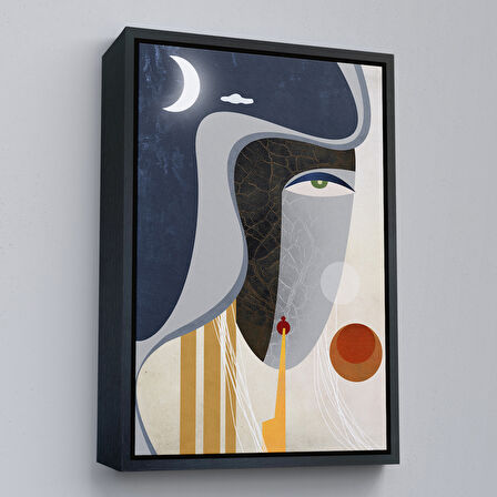 Beyaz Çerçeveli Renkli Soyut Kadın Tablosu