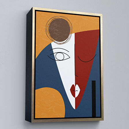 Beyaz Çerçeveli Renkli Soyut Kadın Tablosu