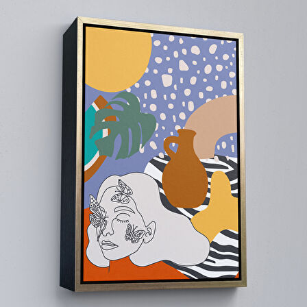 Kahverengi Çerçeveli Renkli Soyut Kadın Tablosu