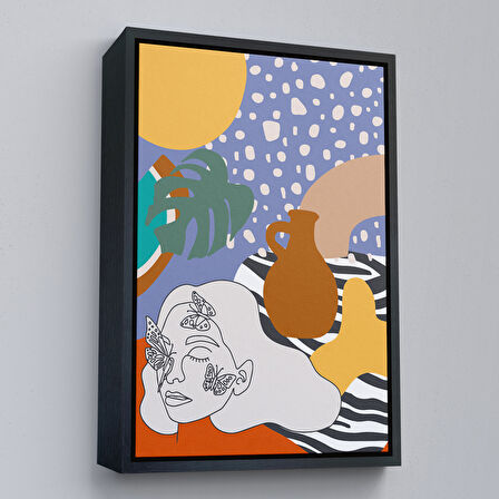 Kahverengi Çerçeveli Renkli Soyut Kadın Tablosu