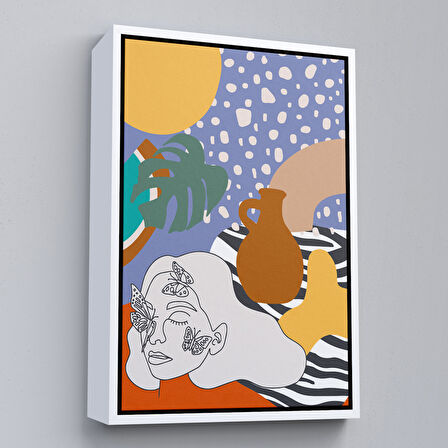 Kahverengi Çerçeveli Renkli Soyut Kadın Tablosu