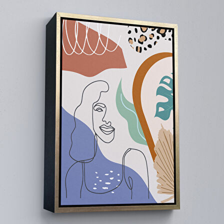 Altın Çerçeveli Renkli Soyut Kadın Tablosu