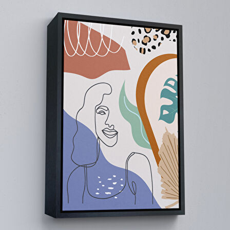 Altın Çerçeveli Renkli Soyut Kadın Tablosu