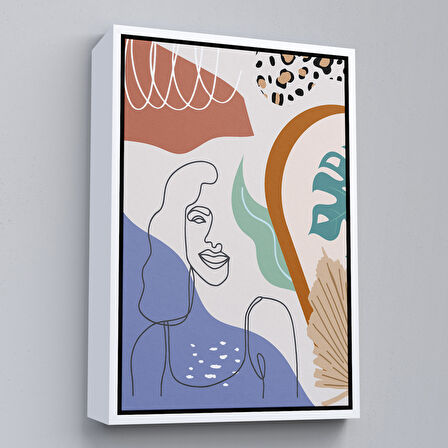 Kahverengi Çerçeveli Renkli Soyut Kadın Tablosu