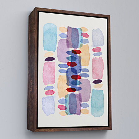 Kahverengi Çerçeveli Suluboya Görünümlü Renkli Soyut Tablo