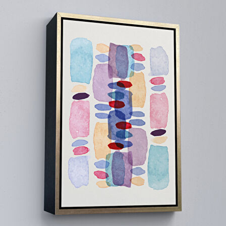 Kahverengi Çerçeveli Suluboya Görünümlü Renkli Soyut Tablo