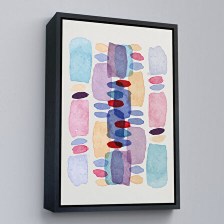 Kahverengi Çerçeveli Suluboya Görünümlü Renkli Soyut Tablo