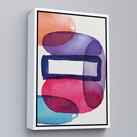 Beyaz Çerçeveli Suluboya Görünümlü Renkli Soyut Tablo