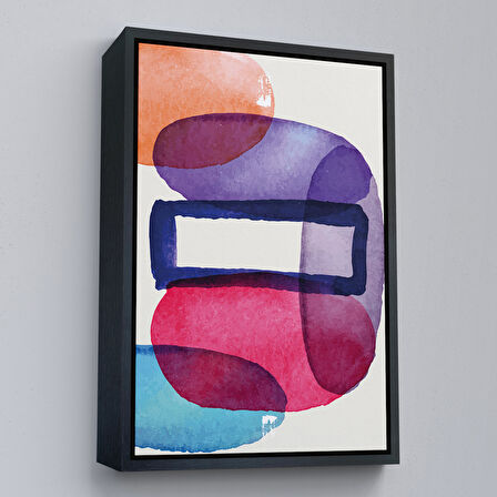 Siyah Çerçeveli Suluboya Görünümlü Renkli Soyut Tablo