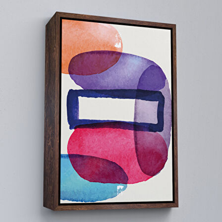 Siyah Çerçeveli Suluboya Görünümlü Renkli Soyut Tablo