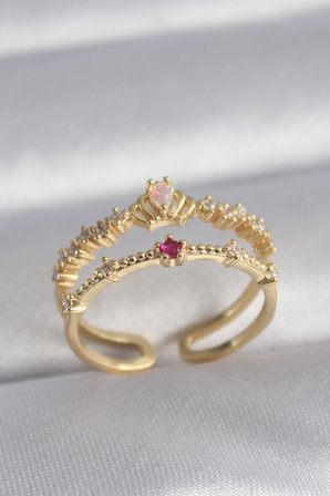 Pirinç Gold Renk Zirkon Taşlı Taç Model Kadın Yüzük 5886