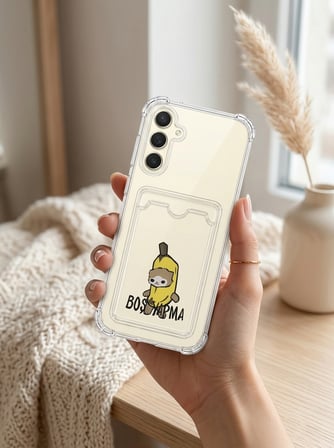 Samsung Uyumlu Galaxy A36 Boş Yapma Muz Detaylı Kart Bölmeli Şeffaf Telefon Kılıfı